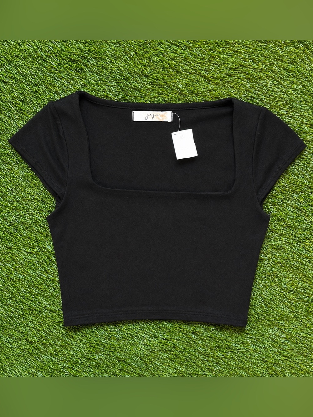Gaze Black Square Neck Cropped T-Shirt XS